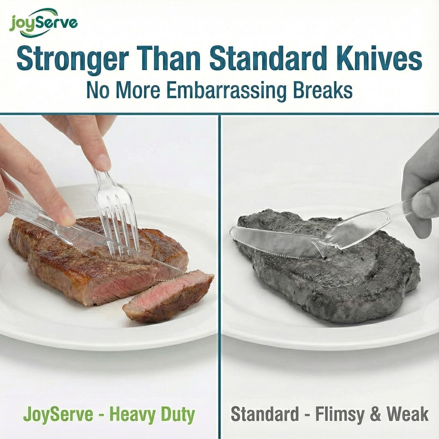 JoyServe Clear Plastic Knives Heavy Duty, Heat Resistant Party Utensils BPA-Free Heavy Duty Plastic Knives Disposable Silverware Cutlery, Catering Dinner Party Supplies - Bulk Knife Pack 1080