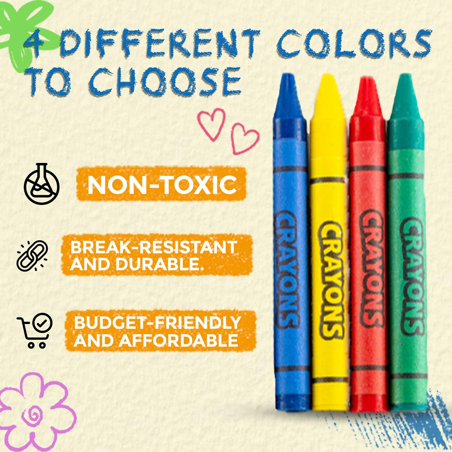 Bedwina Bulk Crayons - 576 Crayons - Case of 144 4-Packs, Premium Colors Bulk School Supplies for Kids and Toddlers Non-Toxic for Party Favors, Restaurants, Goody Bags, Stocking Stuffers