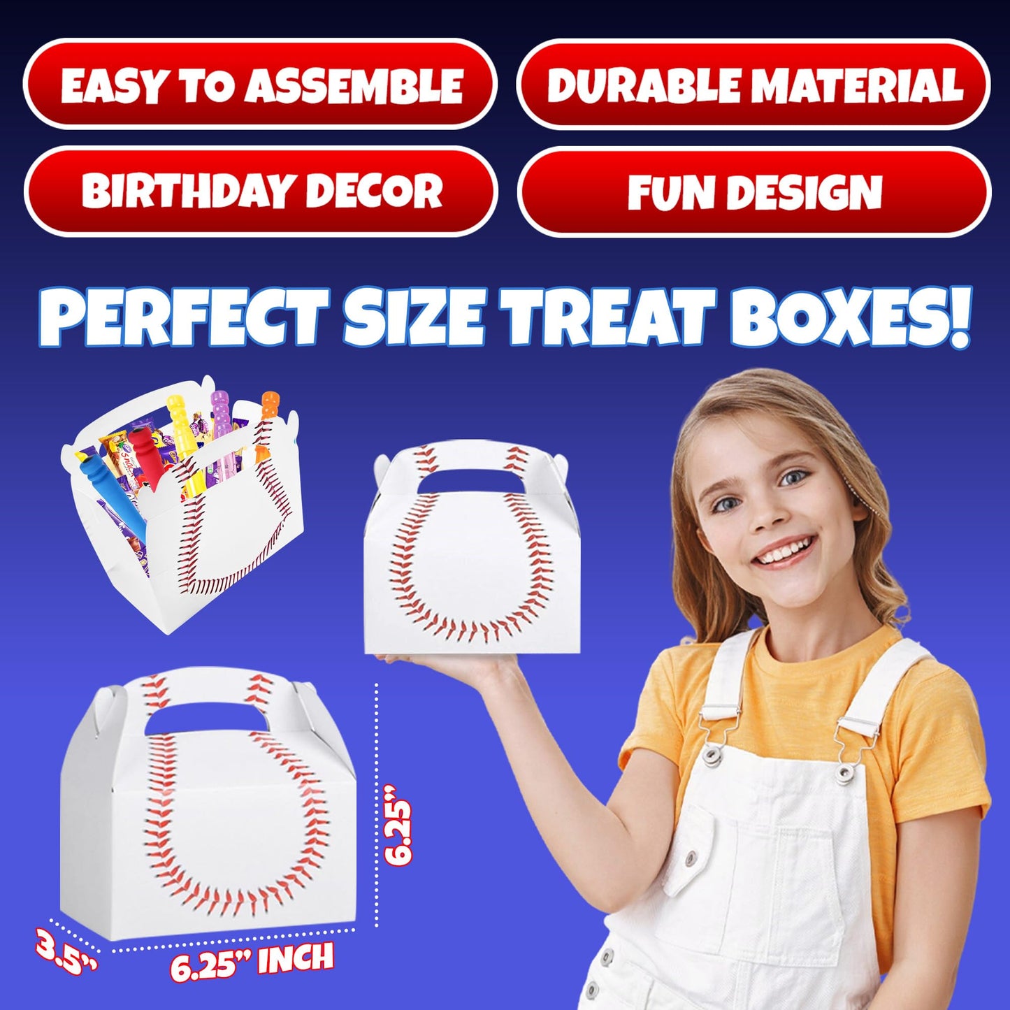 Bedwina Baseball Treat Boxes for Party Favors and Snacks - (Pack of 12) Bulk Team Snack Treat Boxes for Baseball Goodie Bags Favors and Themed Birthday Party Gift Supplies for Kids