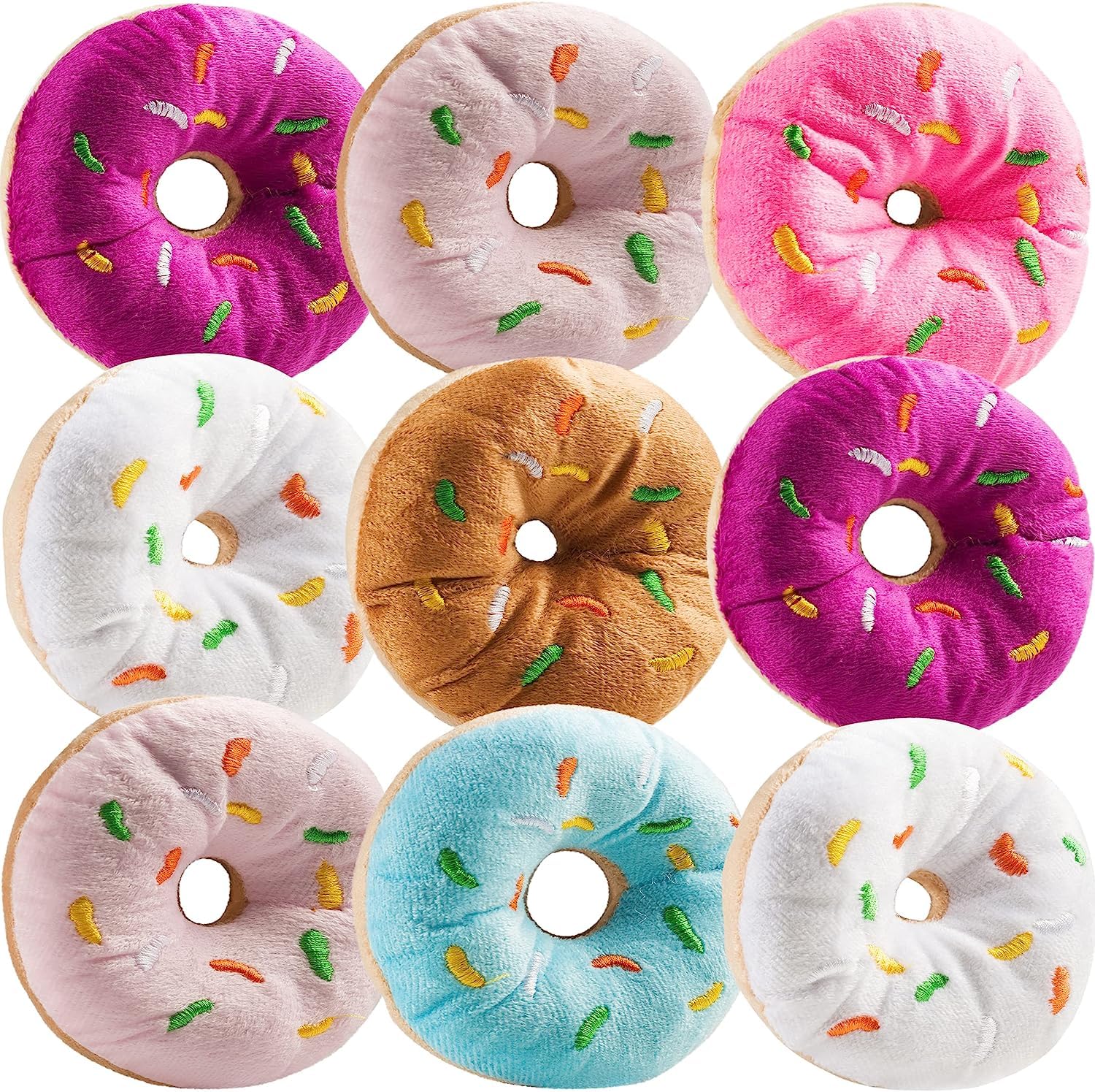 Bedwina Plush Donuts with Sprinkles - (Pack of 24) 1 Dozen Stuffed Donut Pillow Toy Party Favors, Donut Party Supplies Decorations and Stocking Stuffers for Kids