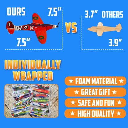 Bedwina Glider Planes Bulk (72-Pack) 8-Inch Bomber Airplane Gliders for Kids, Foam Paper Airplane Construction Kits for Kids Party Favors, Birthdays, Goodie Bag Stuffers and Outdoor Flying Toy