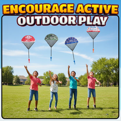 KiddieLoot Parachute Toys for Kids - (Pack of 4) Police, Army, Firefighter & EMT Figures w/Tangle-Free Parachutes - Outdoor Flying Toys for Kids, Party Favors, Birthday Gifts for Boys & Girls Ages 3+
