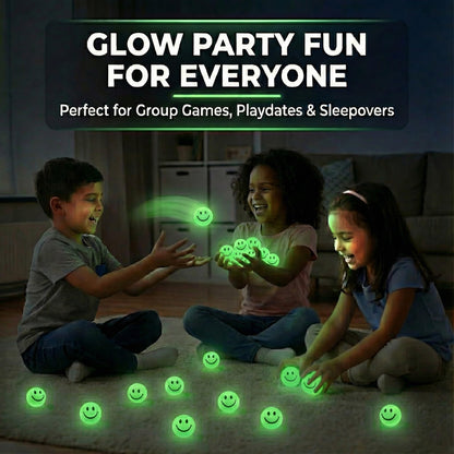 Bedwina Bulk Bouncy Balls Glow in The Dark - 144 Pcs (1inch / 27mm) Diameter, High Bouncing, Small Rubber Smile Face Bouncing Balls for Kids, Vending Machines, Party Favor