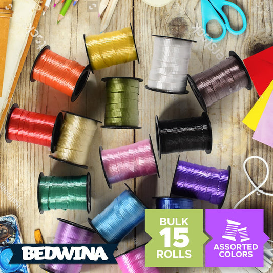 Curling Ribbon (Bulk 15 Mini Rolls) - Assorted Colors Small Curly Ribbon for Gift Wrapping - 2x2 inches Role, for Thin Craft Balloon String Ribbon Bulk, Florists, Flowers - 60 Ft Each