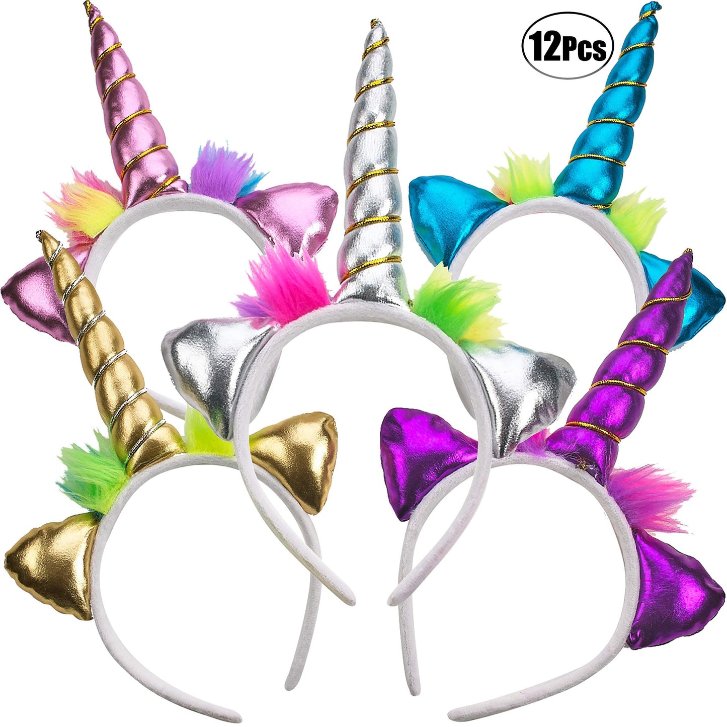 Unicorn Collection - Sparkly Flexible Unicorn Horns, Party Hats for Girls, Kids' Birthday Party Supplies (Pack of 12)