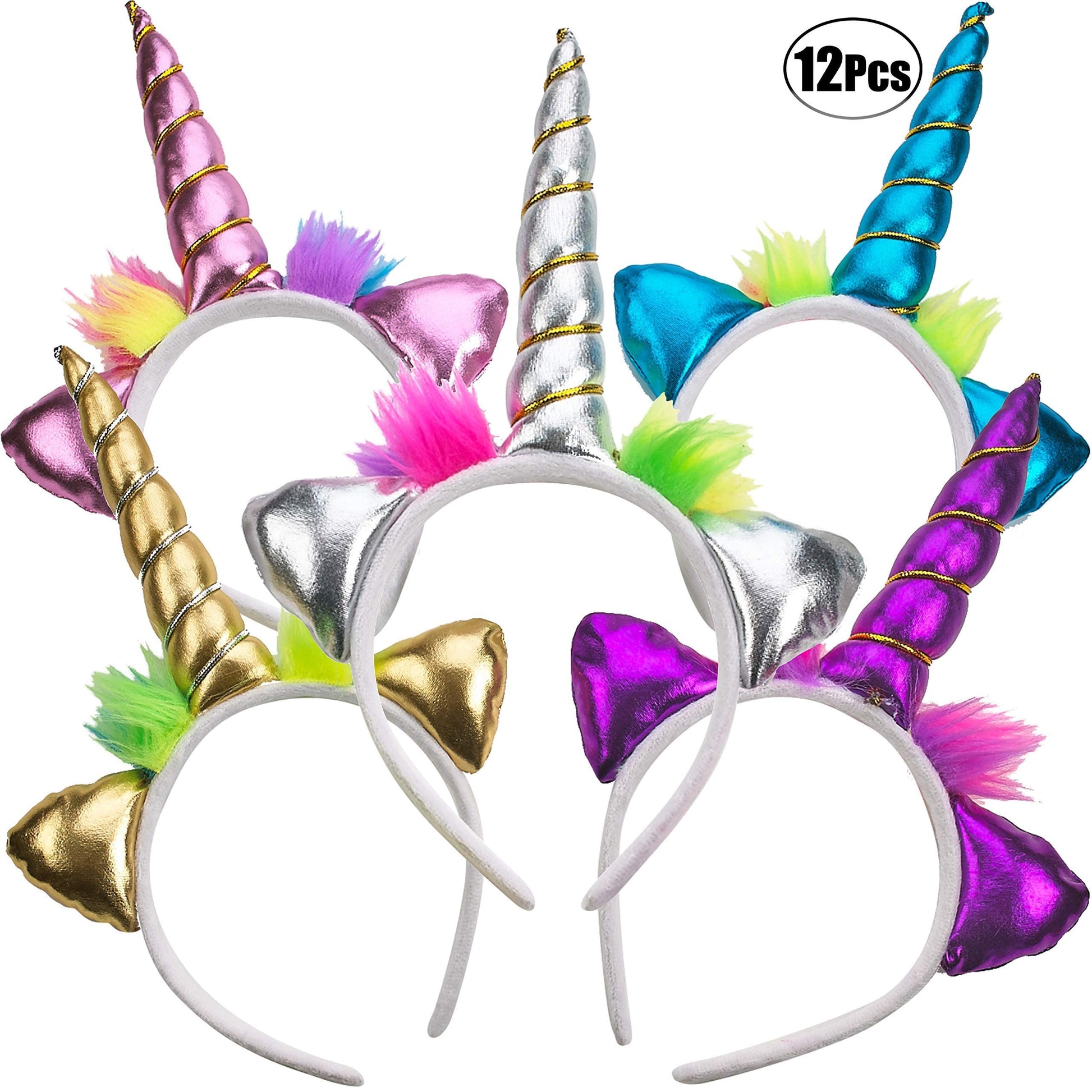 Unicorn Collection - Sparkly Flexible Unicorn Horns, Party Hats for Girls, Kids' Birthday Party Supplies (Pack of 12)