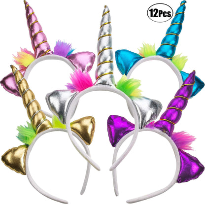 Unicorn Collection - Sparkly Flexible Unicorn Horns, Party Hats for Girls, Kids' Birthday Party Supplies (Pack of 12)