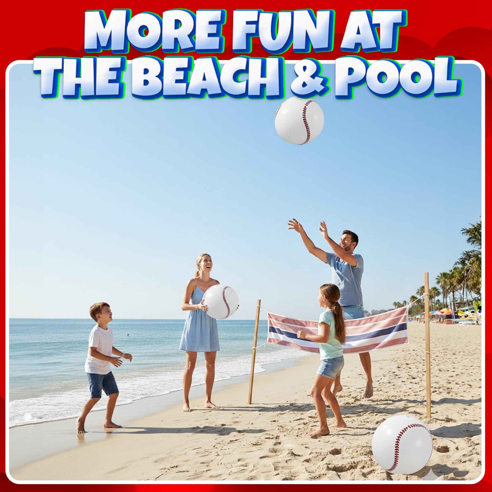 Inflatable Baseball Beach Balls (6 Pack) - 16-Inch Durable PVC Blow Up Beach Balls for Kids, Easy to Inflate, Outdoor Summer Pool Toys, Baseball Party Favors, Sports Theme Decorations, & Giveaways