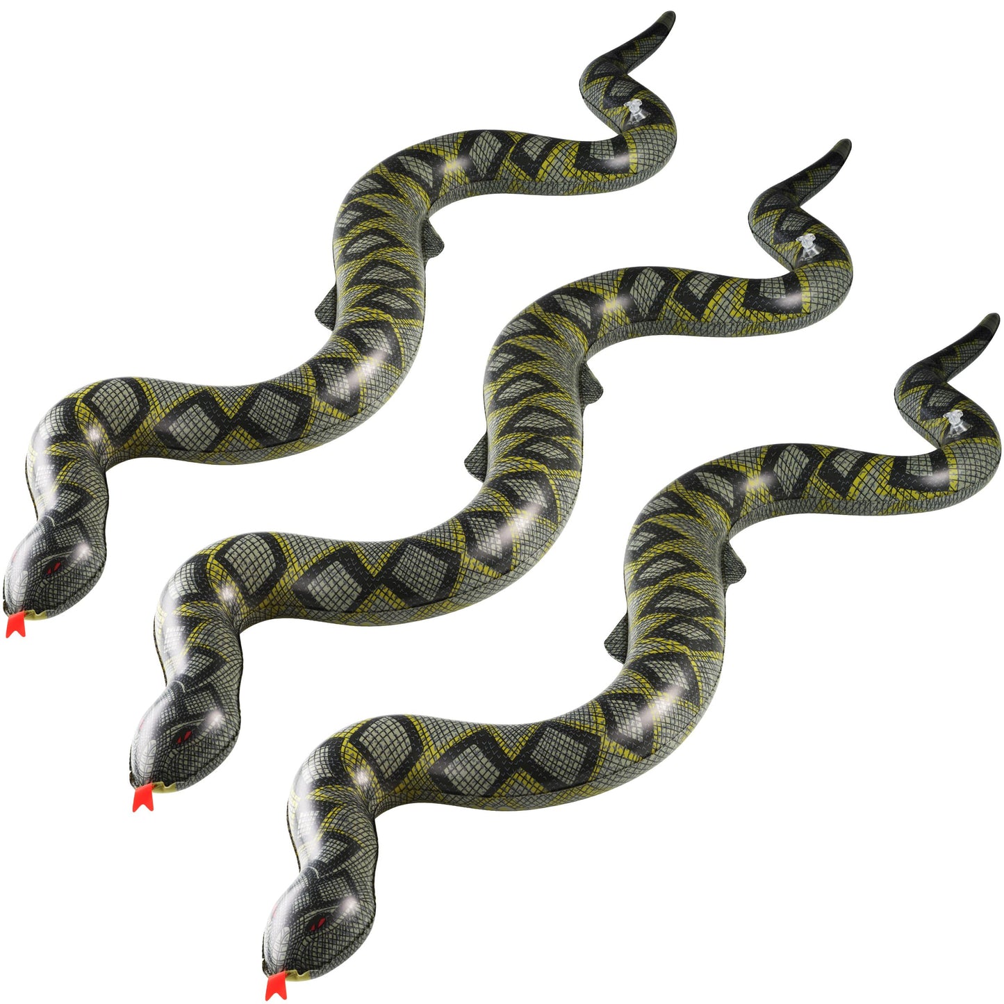 Inflatable Snakes (3 Pack) - 39 Inch Blow Up Fake Snake Decorations for Pool Toys, Jungle Party, Safari Theme, Halloween Props & Fun Kids Party Supplies