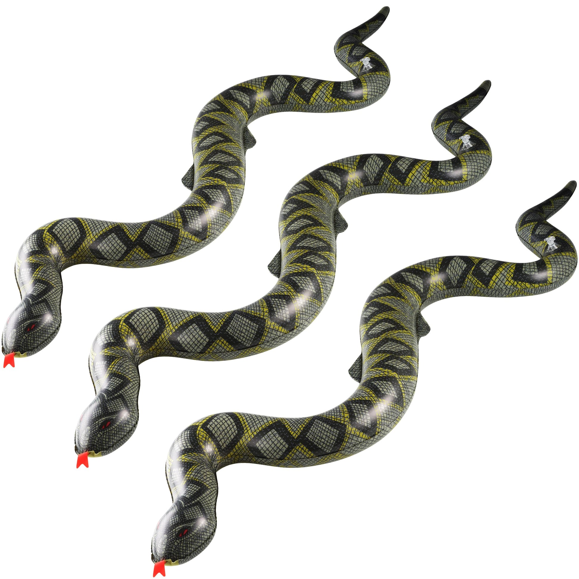Inflatable Snakes (3 Pack) - 39 Inch Blow Up Fake Snake Decorations for Pool Toys, Jungle Party, Safari Theme, Halloween Props & Fun Kids Party Supplies