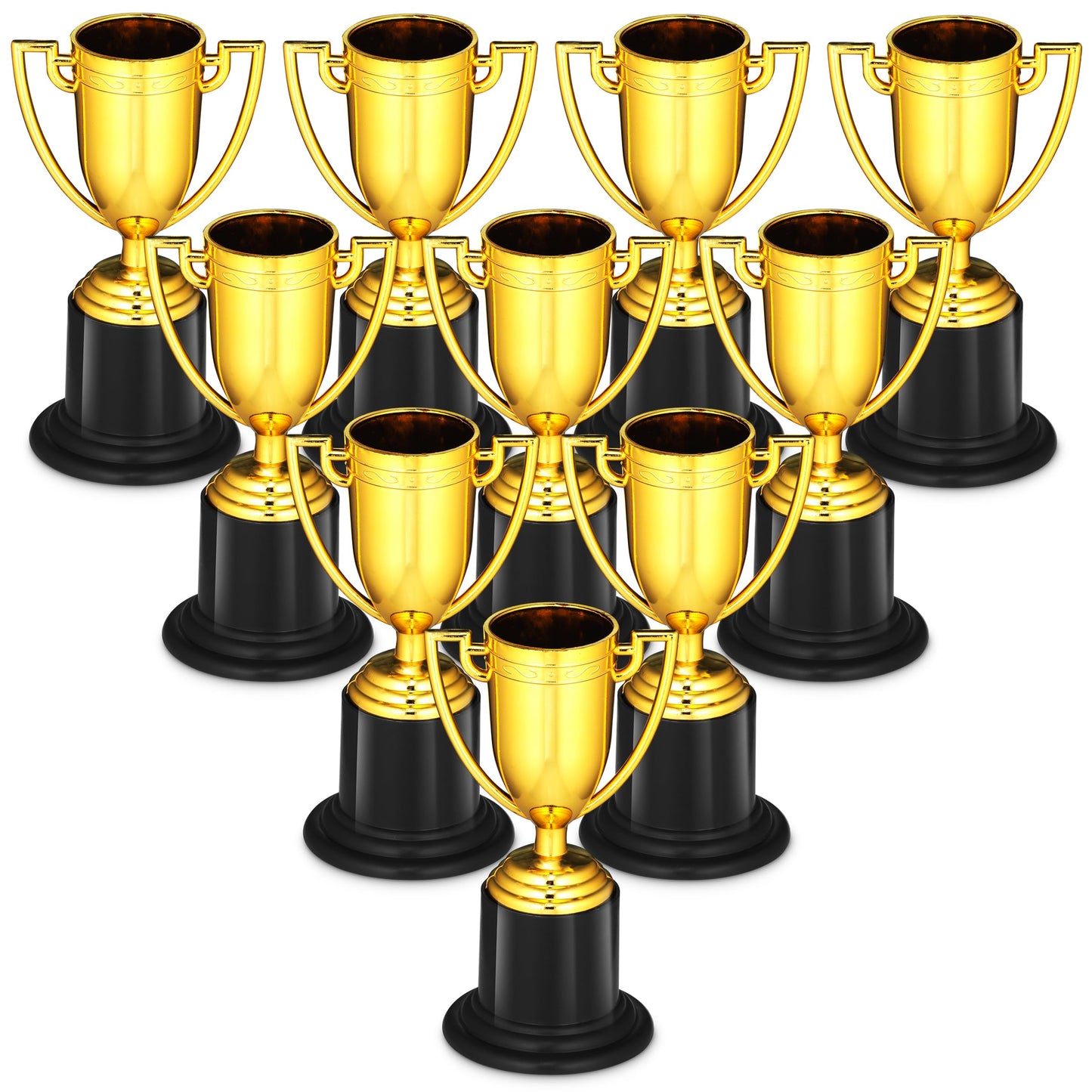 Bedwina Mini Gold Trophy Award Cups - Pack of 12 Bulk - 4 Inch Plastic Gold Cup Trophies for Party Favors, Props, Rewards, Winning Prizes, Competitions for Kids and Adults