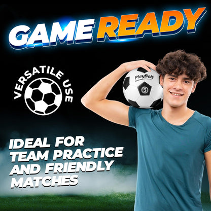 PlayBolt Soccer Ball Size 5 - Premium PVC Leather Cover - Official Size & Weight Soccer Balls with Pump - Training, Practice, Match & Game Ball for Kids, Teens & Adults (Pack of 4)