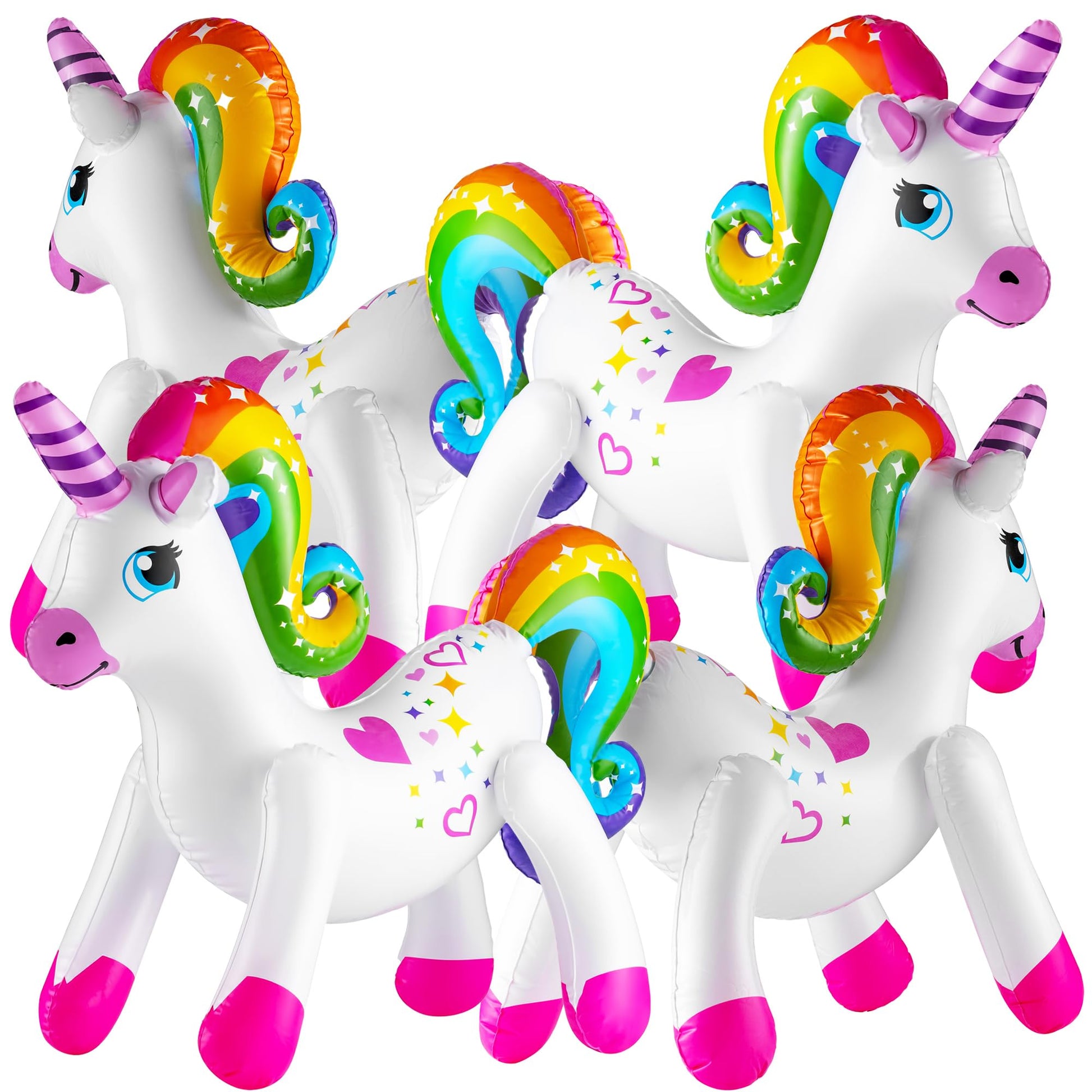 Inflatable Unicorn Party Decorations - (Pack of 4) 24 Inch - Large Blow Up Rainbow Unicorns for Unicorn Birthday Decorations, Party Decor, Balloons, Pool Fun, and Party Favors Supplies