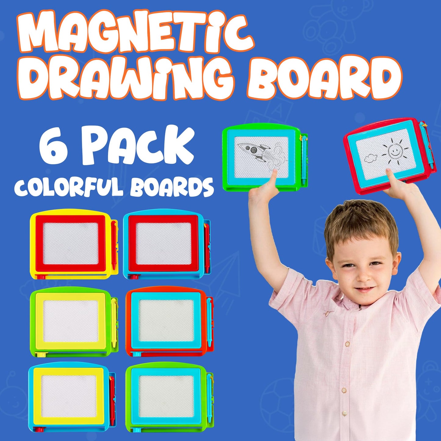 Bedwina Magnetic Drawing Board for Kids - (Pack of 6) Erasable Doodle Sketch Tablet and Travel Drawing Pad for Boys and Girls, Birthday Party Favors and Party Stocking Stuffers for Kids