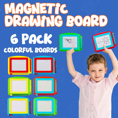 Bedwina Magnetic Drawing Board for Kids - (Pack of 6) Erasable Doodle Sketch Tablet and Travel Drawing Pad for Boys and Girls, Birthday Party Favors and Party Stocking Stuffers for Kids