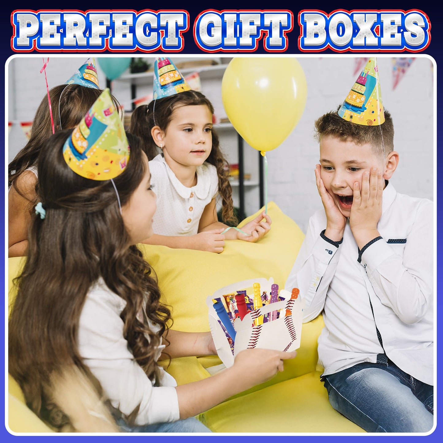 Bedwina Baseball Treat Boxes for Party Favors and Snacks - (Pack of 12) Bulk Team Snack Treat Boxes for Baseball Goodie Bags Favors and Themed Birthday Party Gift Supplies for Kids