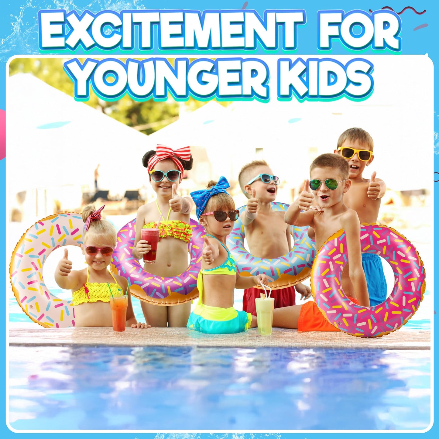 Inflatable Donuts - (Pack of 4) 24 Inch Donut Pool Float for Kids Ages 2-6 Pool Tube, Assorted Swim Rings with Sprinkles for Pool Floaties, Party Decorations