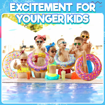 Inflatable Donuts - (Pack of 4) 24 Inch Donut Pool Float for Kids Ages 2-6 Pool Tube, Assorted Swim Rings with Sprinkles for Pool Floaties, Party Decorations