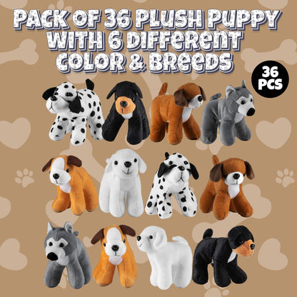 Bedwina Plush Puppy Dogs - (Pack of 36) 6 Inches Tall Stuffed Animals Bulk Assorted Puppies and Cute Stuffed Plushed Dog Puppies Assortment, Stocking Stuffers
