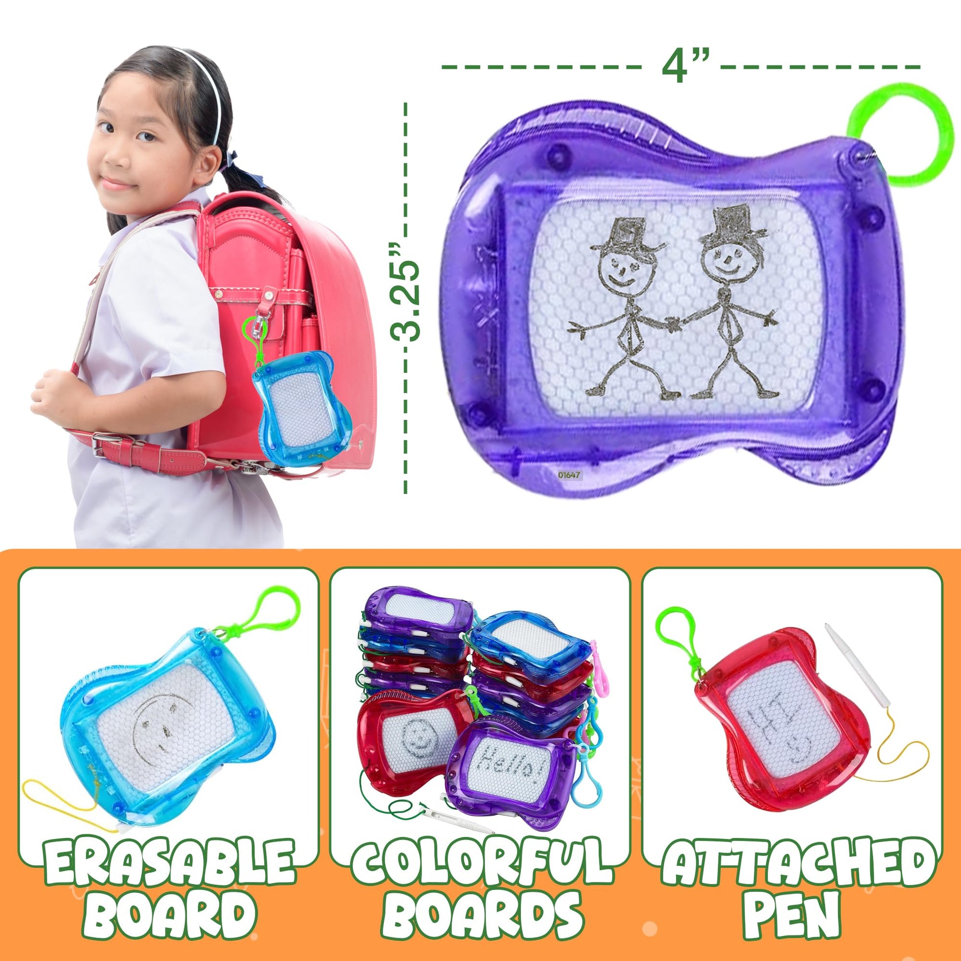 Mini Magnetic Drawing Board for Kids - Pack of 12 with Keychain Clip Erasable Doodle Sketch Writing Pad, Treasure Box Toys for Classroom Birthday Prizes Party Favors, Goodie Bags Stuffers for Kids