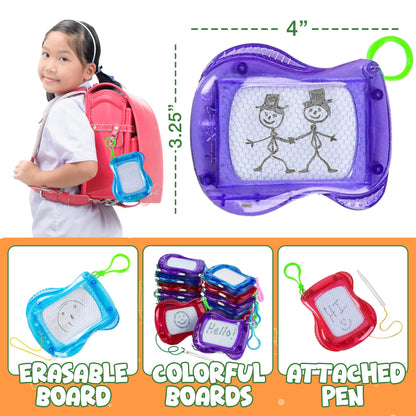 Mini Magnetic Drawing Board for Kids - Pack of 12 with Keychain Clip Erasable Doodle Sketch Writing Pad, Treasure Box Toys for Classroom Birthday Prizes Party Favors, Goodie Bags Stuffers for Kids