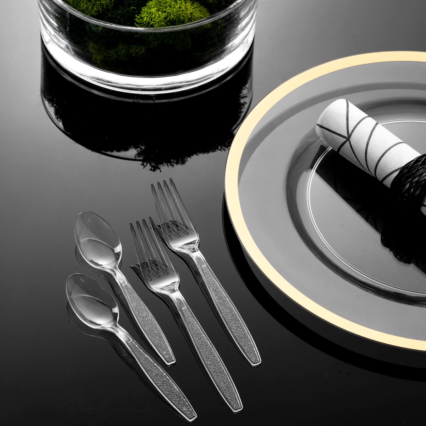 Clear Plastic Cutlery Set - (Bulk Case Pack of 1440 Pcs) Plastic Utensils Heavy Duty, 720 Forks and 720 Spoons, Silverware Sets for Party Supplies, Dinners, Take-Out, Catering, Food Services