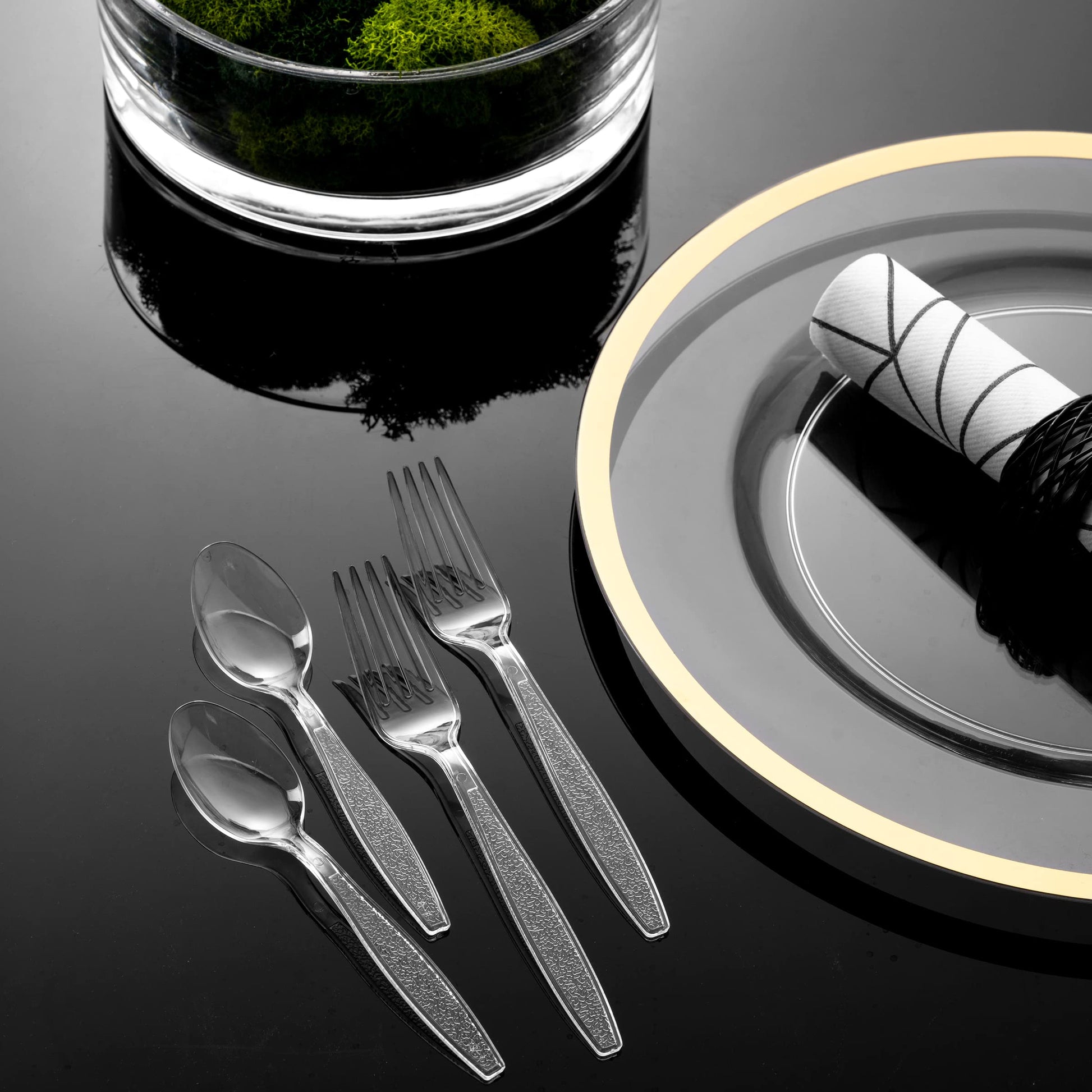 Clear Plastic Cutlery Set - (Bulk Case Pack of 1440 Pcs) Plastic Utensils Heavy Duty, 720 Forks and 720 Spoons, Silverware Sets for Party Supplies, Dinners, Take-Out, Catering, Food Services