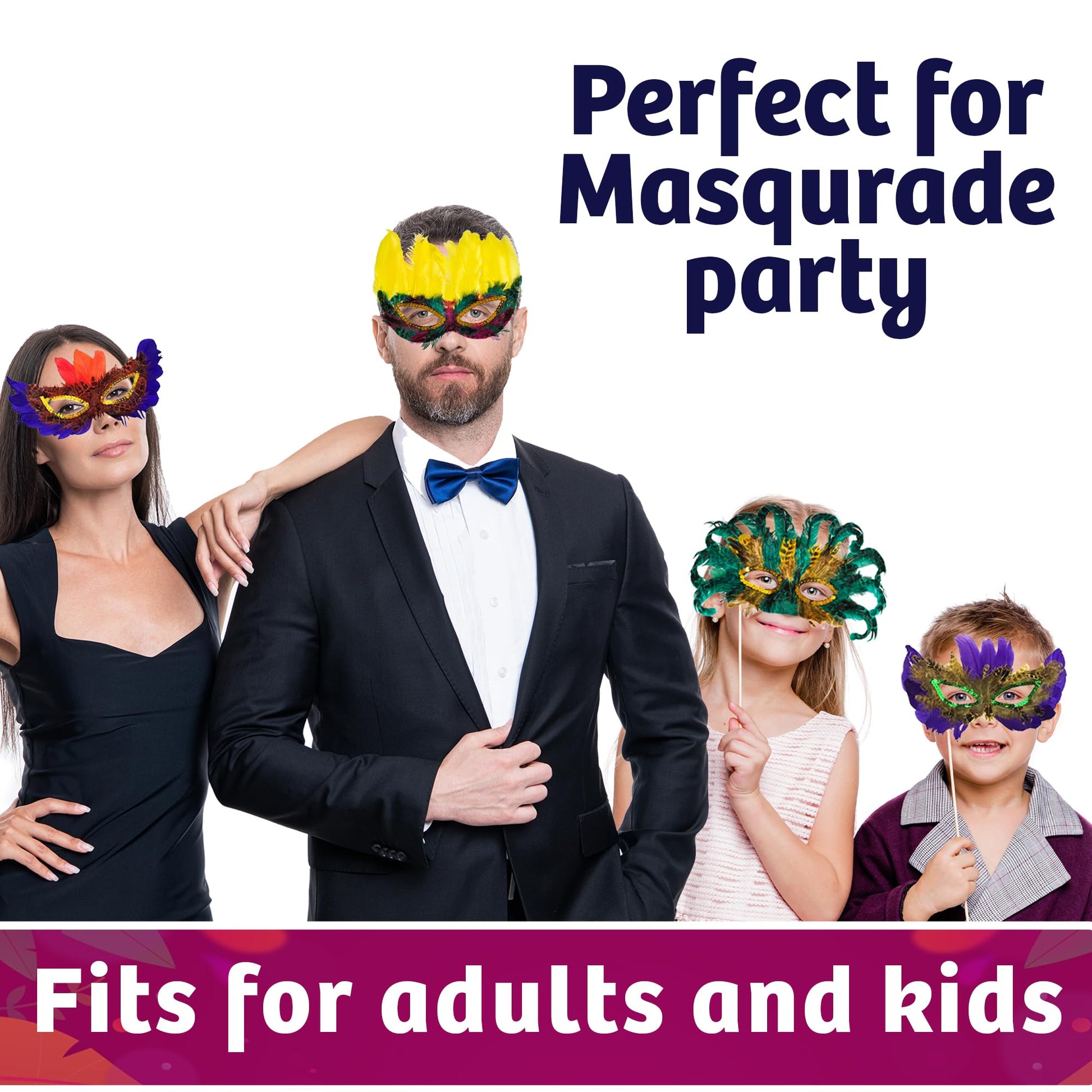 Bedwina Mardi Gras Masks - (Pack of 300) Bulk Carnival Masquerade Mask Costume Party Supplies, Feather Mardi Gras Decorations for Women, Men and Kids