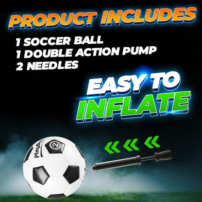 PlayBolt Soccer Ball Size 2 - Official Size Soccer Balls with Pump in Classic Black and White for Kids Youth & Toddler Sports, Indoor & Outdoor (Pack of 1)