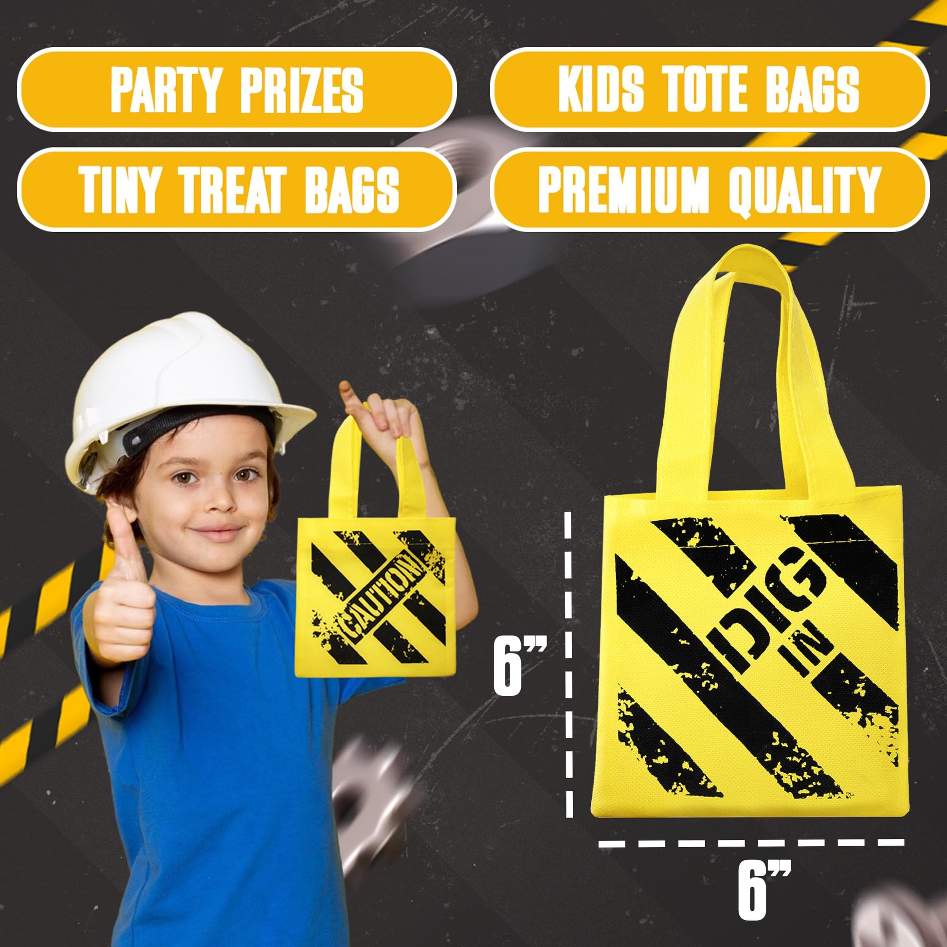 Bedwina Construction Birthday Party Supplies 12 Under Construction Party Decorations Themed Mini Non-Woven Canvas Tote Gift Bags with Handles for Kids and Goodie Bags for Boys