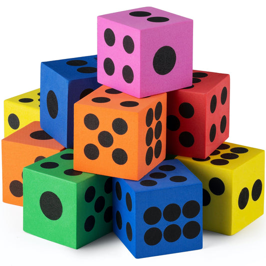 Foam Dice Set - Bulk Pack of 12, 1.5 Inch Large Assorted Colorful Foam Dice Cubes with Number Dots, Use for Kids, Classrooms, Math Games, Building Toys, Party Supplies by Bedwina