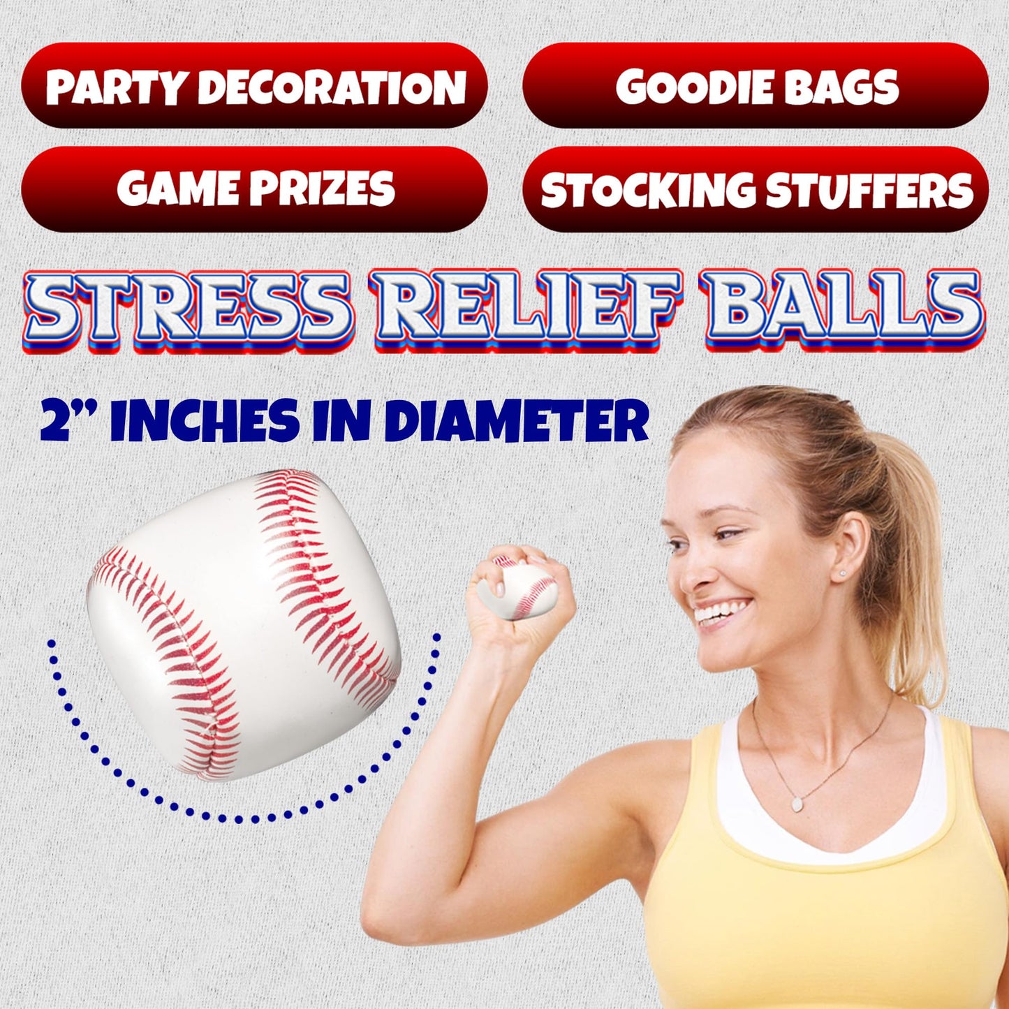 Bedwina Baseball Stress Balls - (24 Pack Bulk) Soft Foam 2" Squeeze Balls for Kids & Adults - Baseball Toys for Goodie Bags and Party Favors, Sports Theme Game Prizes & Stress Relief