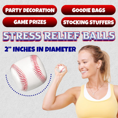 Bedwina Baseball Stress Balls - (24 Pack Bulk) Soft Foam 2" Squeeze Balls for Kids & Adults - Baseball Toys for Goodie Bags and Party Favors, Sports Theme Game Prizes & Stress Relief