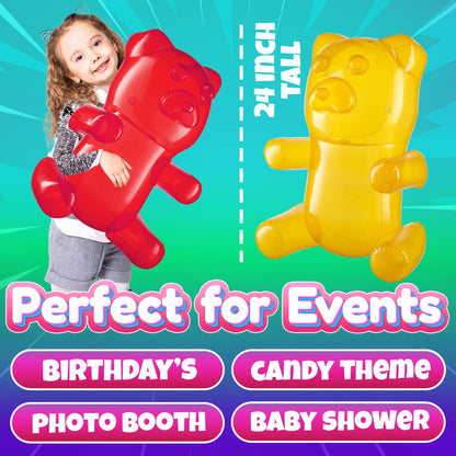 Bedwina 24" Inflatable Gummy Bears (Pack of 3) Big Huge Blow Up Gummy Bear Pool Toy Decorations, Birthday Party Supplies and Themed Candy Land Party Favors for Kids