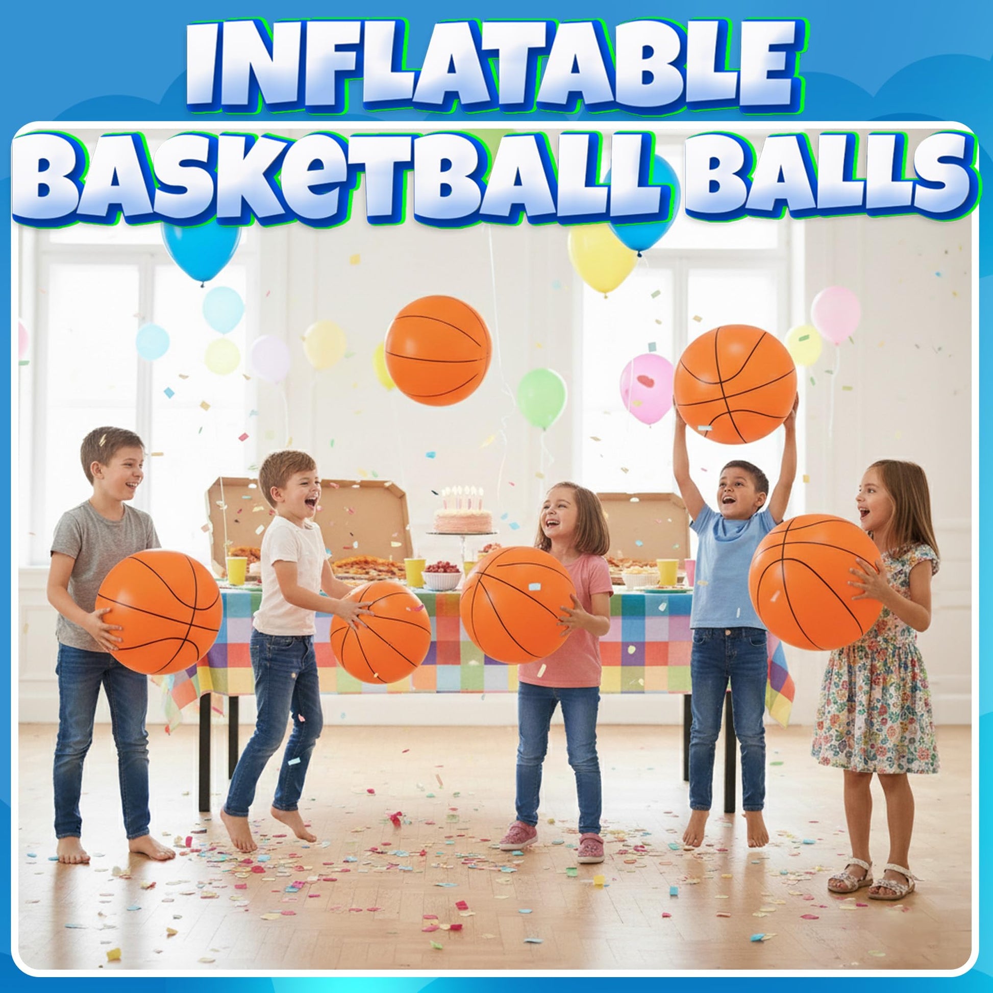Inflatable Basketball Beach Balls (6 Pack) - 16-Inch Durable PVC Blow Up Beach Balls for Kids, Easy to Inflate, Outdoor Summer Pool Toys, Basketball Party Favors, Sports Theme Decorations, Giveaways