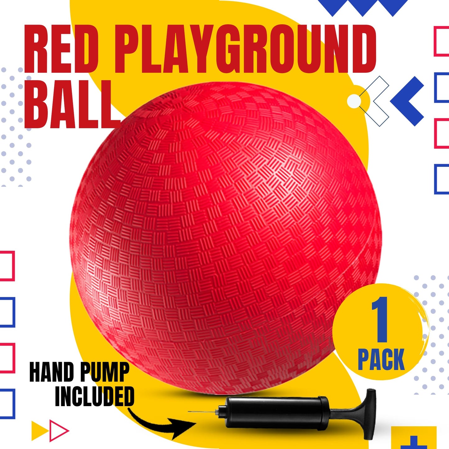 PlayBolt Dodgeball Playground Ball - 8.5 Inch (1-Pack) Red Rubber Bouncy Inflatable Balls, w/Air Pump, for Kids & Adults, Indoor & Outdoor Games, Kickballs, Four Square, Handball and More
