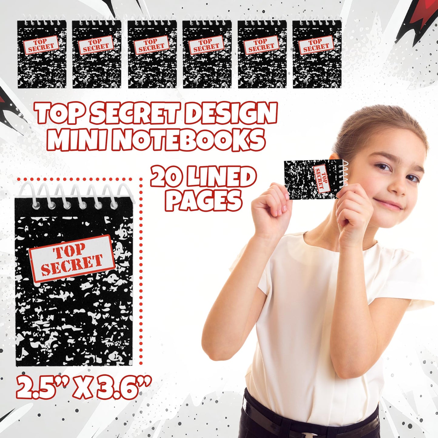 Bedwina Top Secret Mini Notebooks for Kids Party Favors - (Pack of 72) Spiral Small Notebook Pads for Murder Mystery Party Decor, Secret Agent Spy or Crime Detective Themed Parties, Goody Bag Notepads