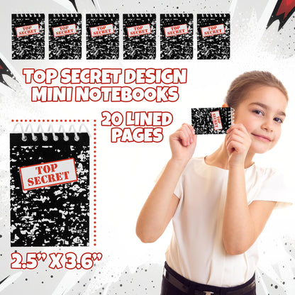 Bedwina Top Secret Mini Notebooks for Kids Party Favors - (Pack of 72) Spiral Small Notebook Pads for Murder Mystery Party Decor, Secret Agent Spy or Crime Detective Themed Parties, Goody Bag Notepads