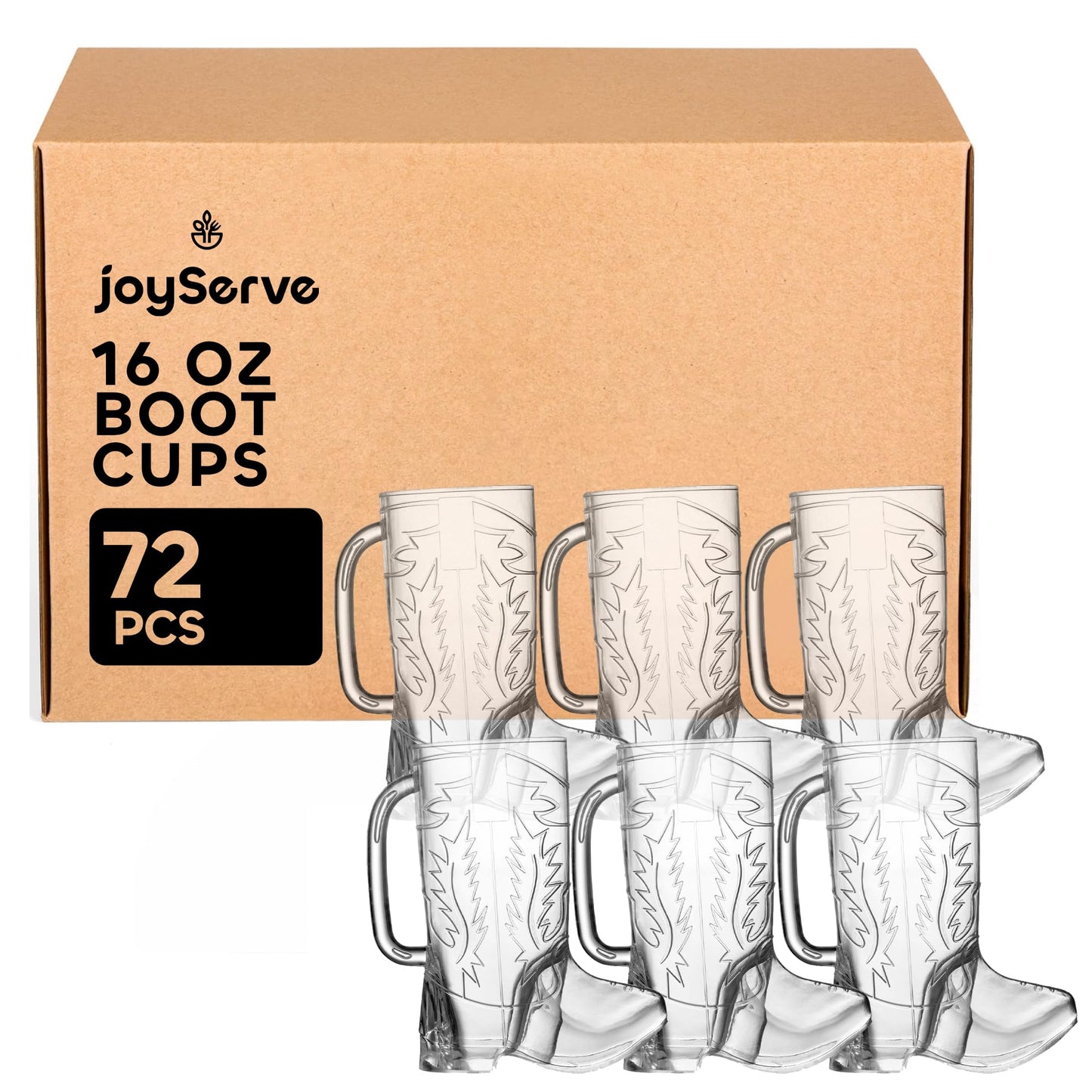 JoyServe Cowboy Boot Cups - (Bulk Pack of 72) 17oz Drink Mugs, Reusable BPA-Free Plastic Mug, for Western Themed Rodeo Birthday Party Decorations and Supplies