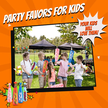Bedwina Pow Inflatable Baseball Bat - (Pack of 12) 20 Inch Inflatable Toy Bat, Carnival Prizes, Baseball Party Favors Goodie Bag Stuffers, Decorations Party Prizes for Kids