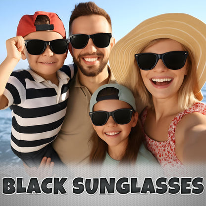 Black Sunglasses Bulk - (Pack of 12) Premium Retro Party Sunglasses for Birthdays, Weddings, Bachelorette, Bachelor, Photo Booth Prop Eyewear Shades - Adult or Kids Unisex Black Party Decorations