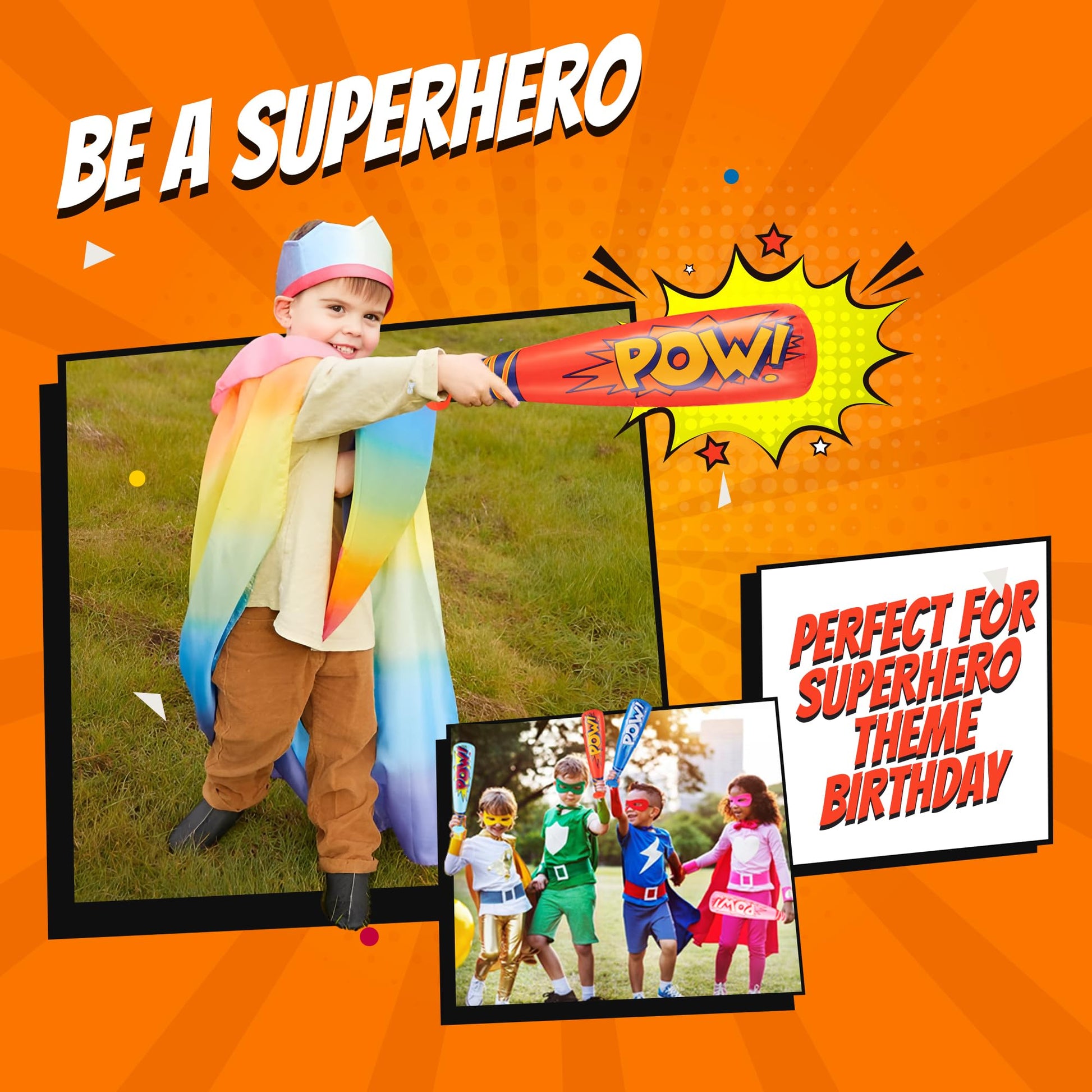 Bedwina Pow Inflatable Baseball Bat - (Pack of 12) 20 Inch Inflatable Toy Bat, Carnival Prizes, Baseball Party Favors Goodie Bag Stuffers, Decorations Party Prizes for Kids