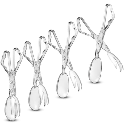 Pack of 4 11-Inch Clear Plastic Scissor Salad Tongs - Premium, Heavy-Duty, Reusable Serving Utensils for Catering, Cooking, Buffets, Party Supplies, and Weddings, Dishwasher Safe