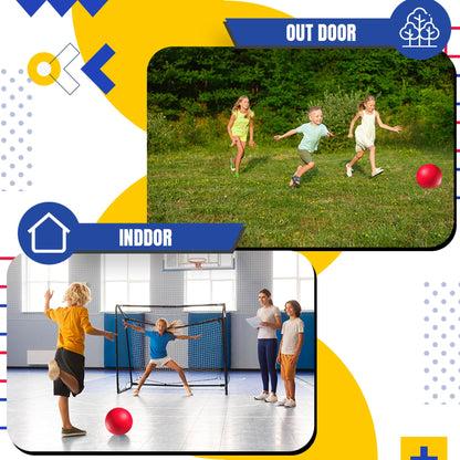 PlayBolt Dodgeball Playground Ball - 8.5 Inch (1-Pack) Red Rubber Bouncy Inflatable Balls, w/Air Pump, for Kids & Adults, Indoor & Outdoor Games, Kickballs, Four Square, Handball and More