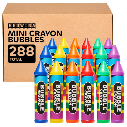 (Pack of 288) Mini Crayon Bubbles for Kids 1 Fl Oz Bulk Bubbles for Kids & Bubble Wand Bottles in Assorted Crayons Shape Colors Non-Toxic Mini Bubbles Party Favors, Outdoor Toys for Goodie Bags
