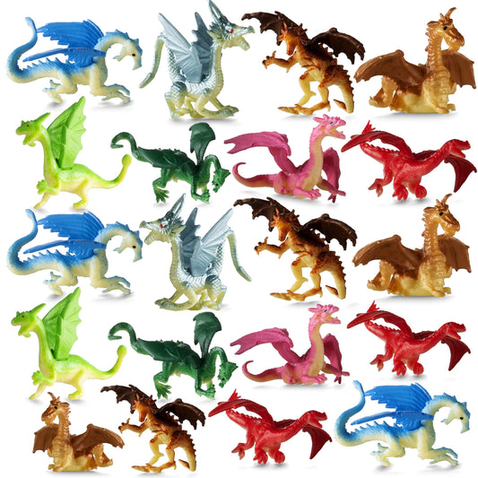 Bedwina Mini Dragon Toy Figures - (Pack of 12) 2 Inch Plastic Rubbery Dragon Figurines in Assorted Colors and Styles - Kids Toys for Birthday Party Favors, Decorations, Cupcake Toppers and Piñatas