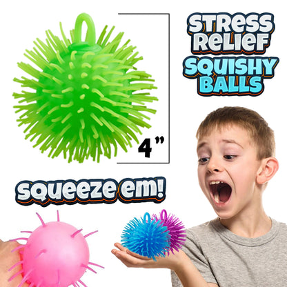 Bedwina Puffer Balls (Pack of 6) - Stress Balls Bulk, Neon Sensory Ball, Stress Relief Squishy Balls & Therapy Ball Toy for Kids and Party Favors, Bulk