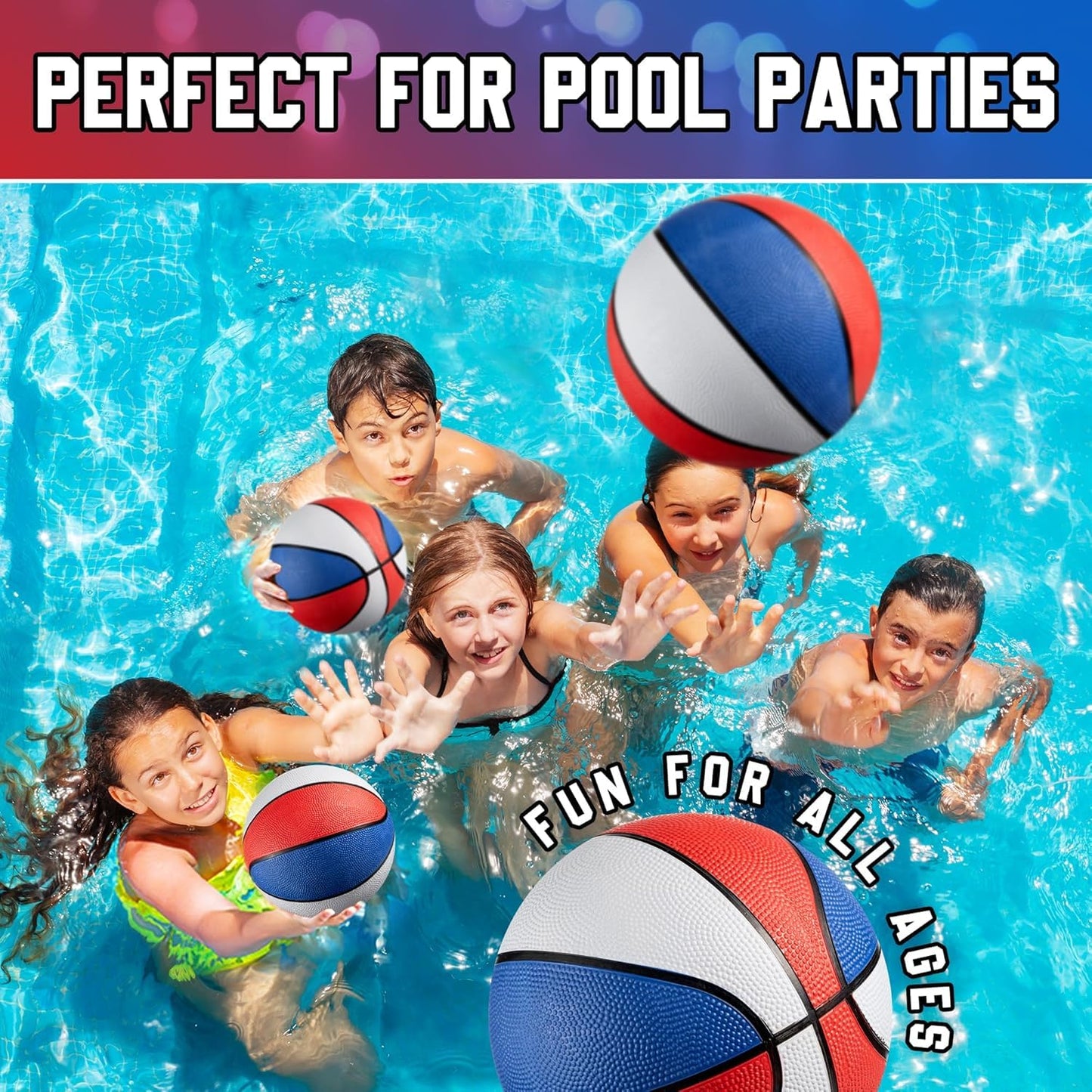 Bedwina Rubber Mini Basketball - 7 Inch, Size 3 - Mini Hoop Outdoor Kids Basketball Set for Small Hoops Indoor & Outdoor Pool Parties - Kid Birthday Gifts, Arcade Games, Red White & Blue (1-Pack)
