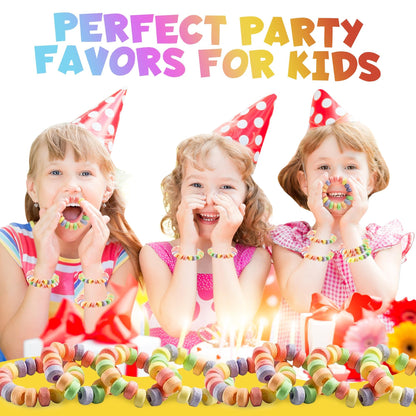 Candy Bracelets - Bulk Case 864 Pcs, Individually Wrapped - 2.5 Inch Candy Jewelry Bracelets, Stretchable, Edible, Colorful Fruit Flavor Rainbow Candies for Novelty Party Favor Supplies & Goodie Bags