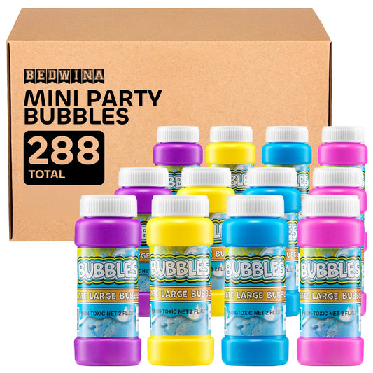 (Bulk Pack of 288) Party Bubbles for Kids - 2-oz Bubbles Bulk Solution with Bubble Wands Assorted Neon Colors for Outdoor Toys Summer Games, Birthday Kids Party Favors, & Goodie Bags Stuffers